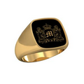 10K Gold Custom Men's Signet ring with stone and customization on shank and crown.